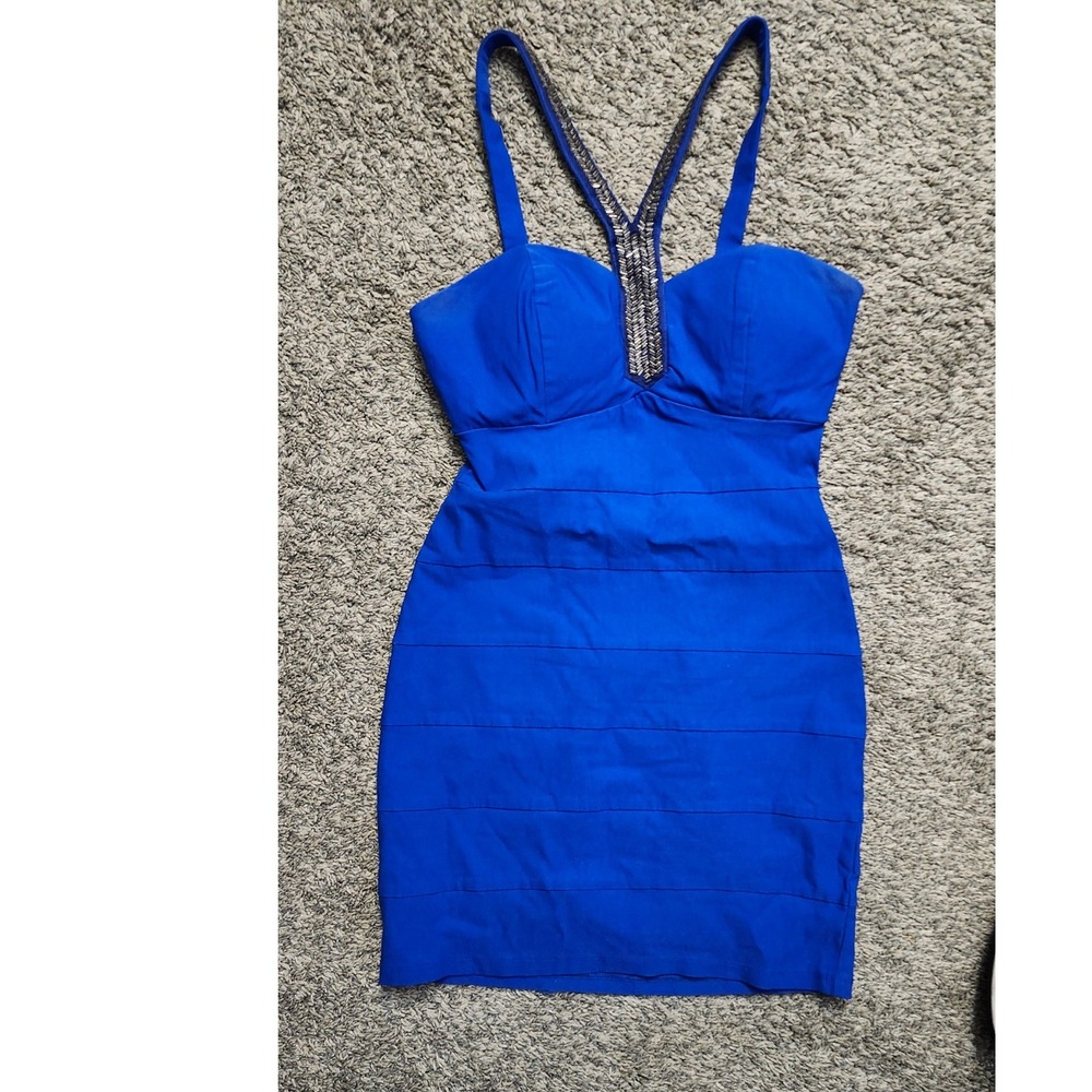 Royal‎ Blue Beaded Strappy Bodycon Club Dress Size 9